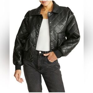 Rebecca Minkoff Black Quilted Oversized Vegan Leather Bomber Jacket Women’s L